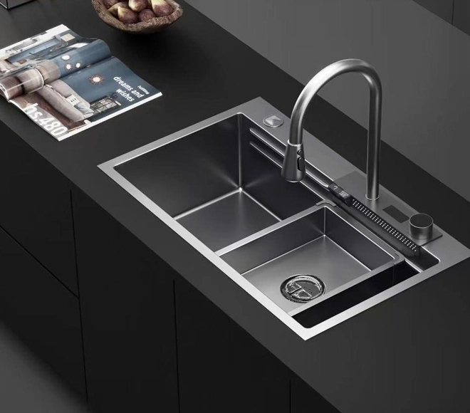 stainless steel waterfall kitchen sink